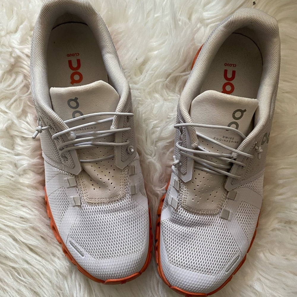 On Cloud White and Orange Sneakers womens size 8.5